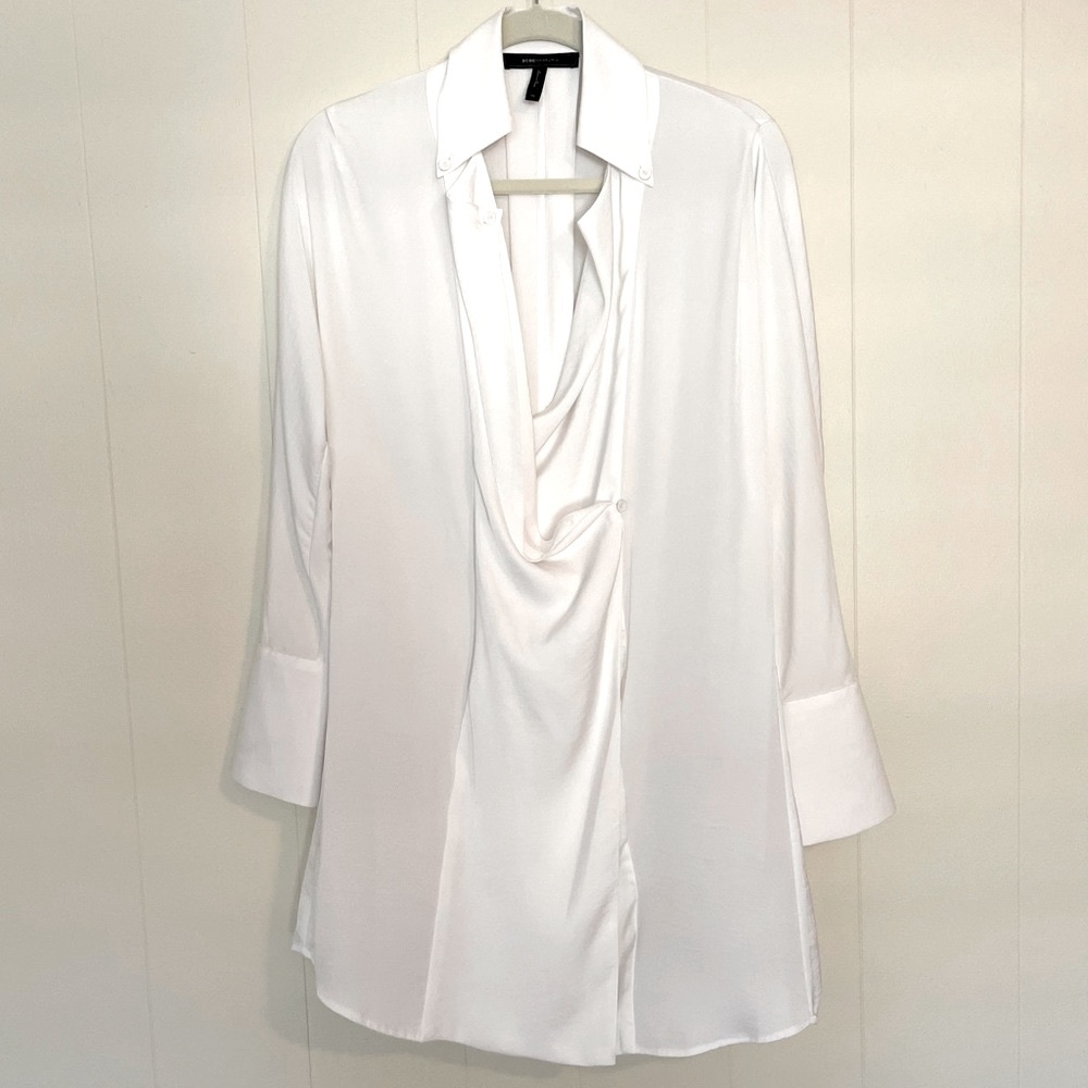 BCBGMaxAzria | White Long Sleeve Shirt Dress (XS)